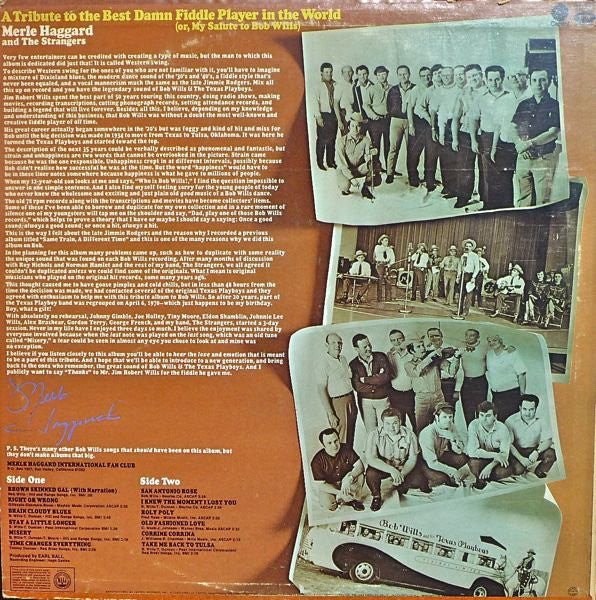 Merle Haggard : A Tribute To The Best Damn Fiddle Player In The World: Or, My Salute To Bob Wills (LP,Album)