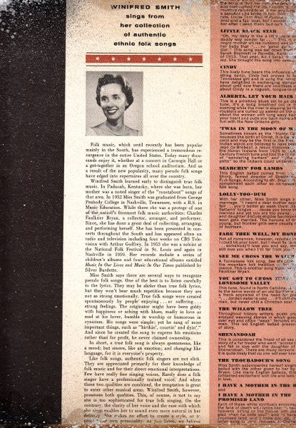 Winifred Smith : Ethnic Folk Songs From The South (LP,Album,Mono)
