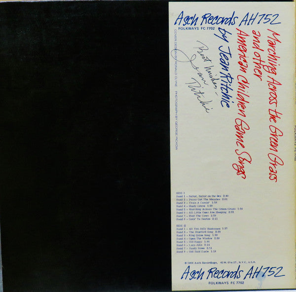 Jean Ritchie : Marching Across The Green Grass And Other American Children Game Songs (LP,Album)