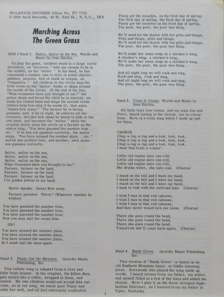 Jean Ritchie : Marching Across The Green Grass And Other American Children Game Songs (LP,Album)