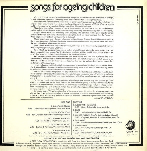 Dave Van Ronk : Songs For Ageing Children (LP,Album,Reissue)