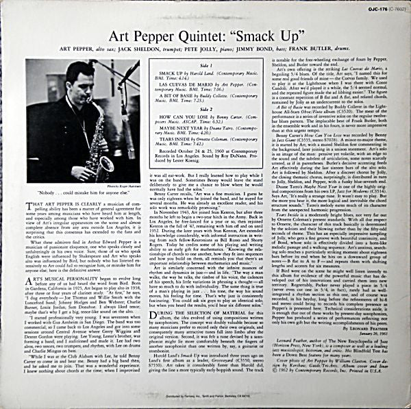 Art Pepper Quintet : Smack Up (LP,Album,Reissue)