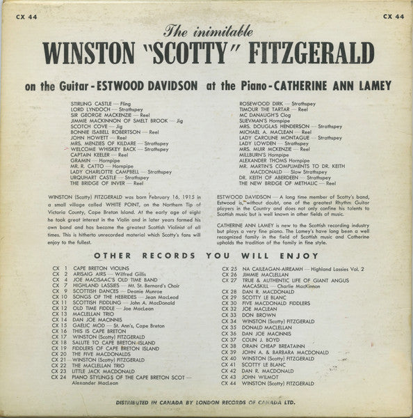 Winston Fitzgerald : The Inimitable Winston "Scotty" Fitzgerald (LP,Album)