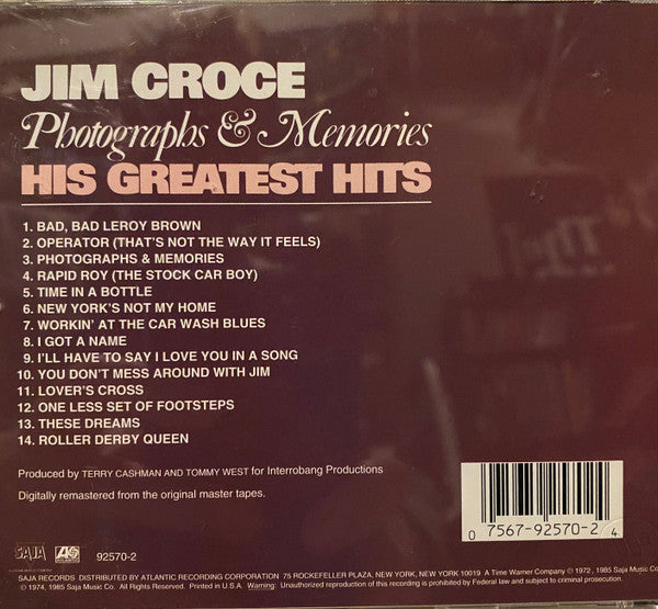 Jim Croce : Photographs & Memories (His Greatest Hits) (Compilation,Reissue,Remastered)