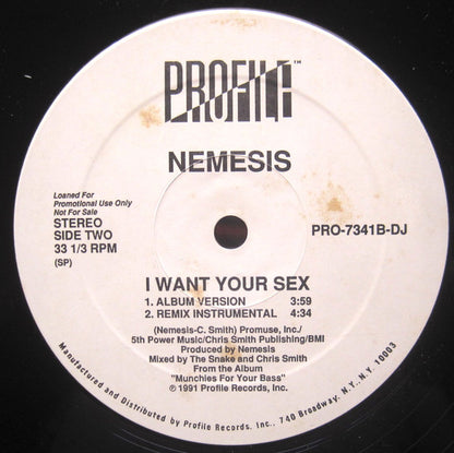 Nemesis (3) : I Want Your Sex (12",Promo)
