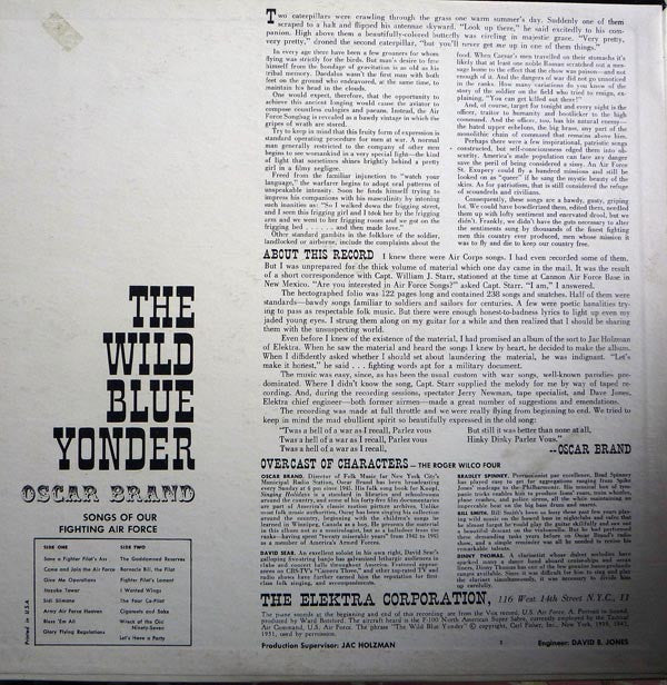 Oscar Brand With Roger Wilco Four, The : The Wild Blue Yonder (LP,Album,Mono)