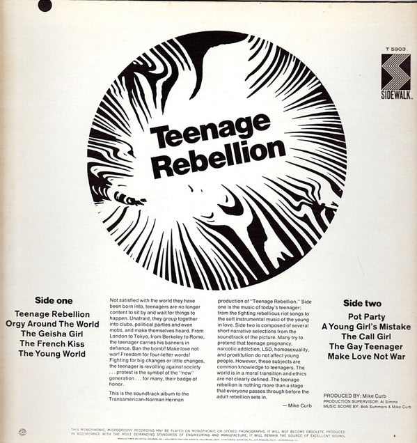 Bob Summers / Mike Curb : Teenage Rebellion (LP,Mono)