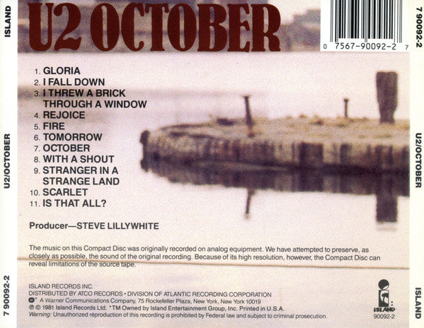 U2 : October (Album,Reissue)