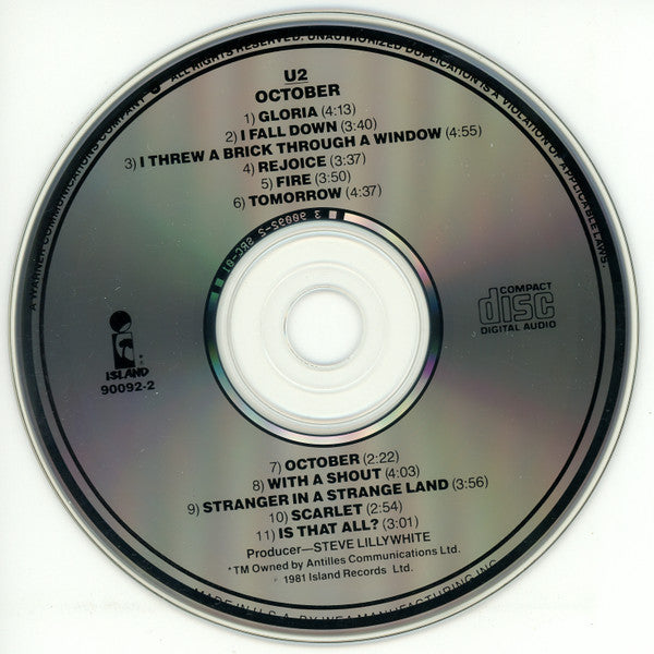 U2 : October (Album,Reissue)