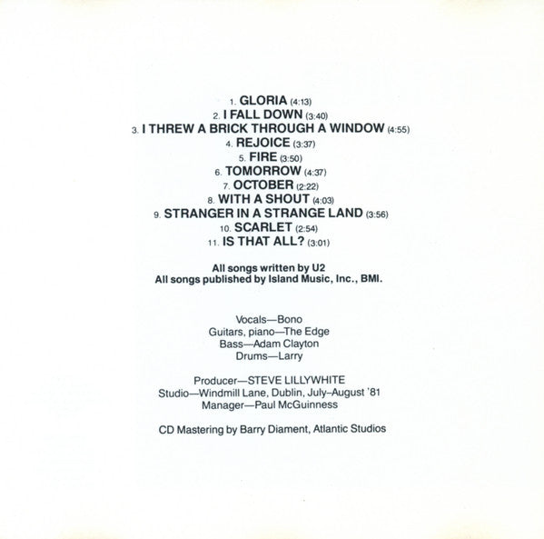 U2 : October (Album,Reissue)