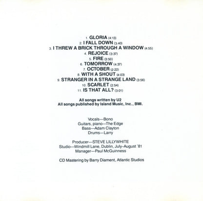 U2 : October (Album,Reissue)