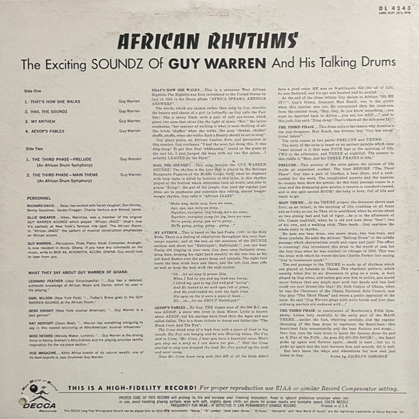 Guy Warren : African Rhythms: The Exciting Soundz Of Guy Warren And His Talking Drum (LP,Album,Mono)