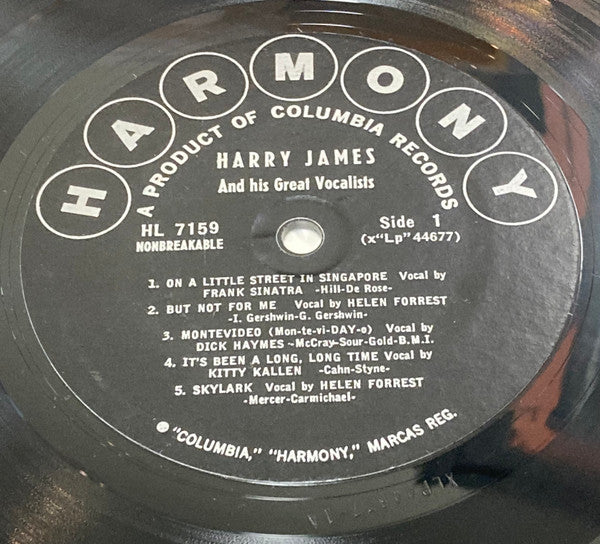Harry James And His Orchestra : Harry James And His Great Vocalists (LP,Compilation,Styrene,Mono)