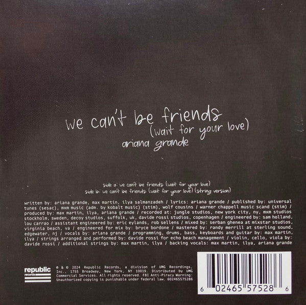 Ariana Grande : We Can't Be Friends (Wait For Your Love) (7",45 RPM,Single,Limited Edition)