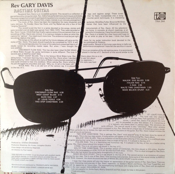 Rev. Gary Davis : Ragtime Guitar (LP,Album)