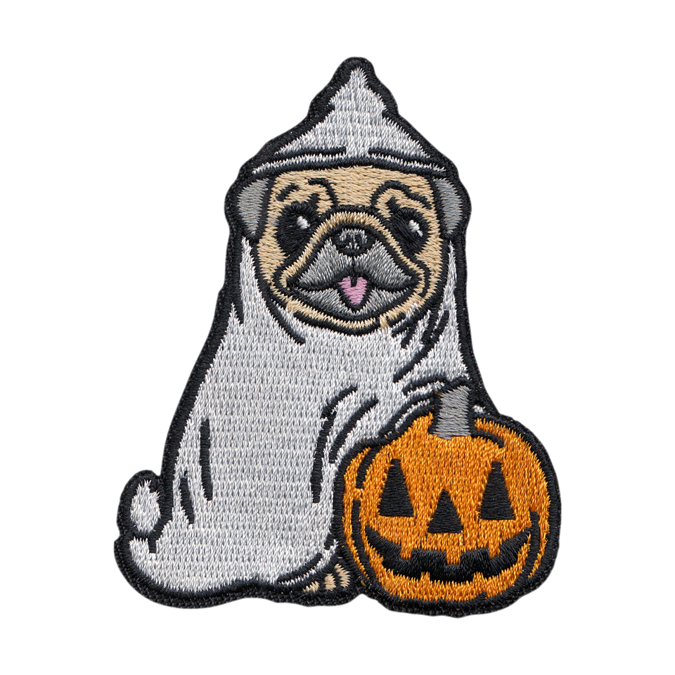 Patch - Dog - Ghost Pug With Pumpkin