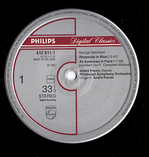 George Gershwin, André Previn, Pittsburgh Symphony Orchestra, The : Rhapsody In Blue • Concerto In F • An American In Paris (LP)