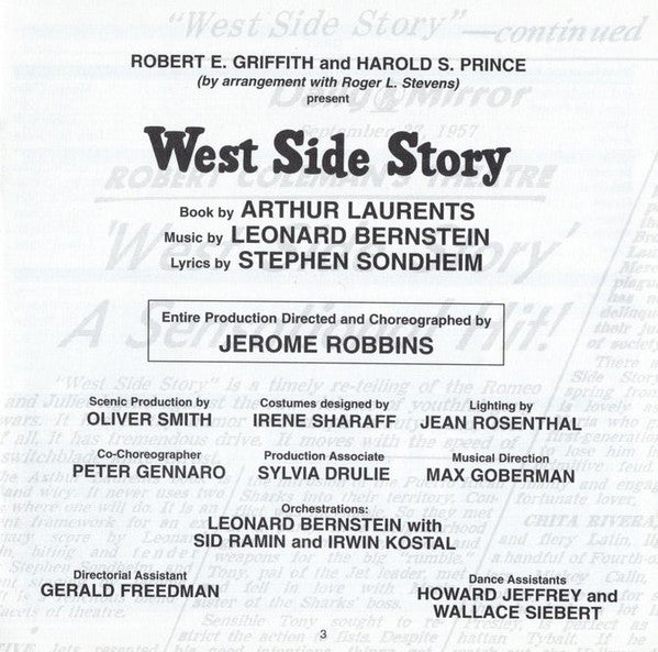 Leonard Bernstein / New York Philharmonic Orchestra, The : West Side Story (Original Broadway Cast Recording) (Album,Reissue,Remastered,Stereo)