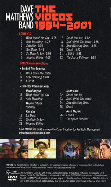 Dave Matthews Band : The Videos 1994-2001 (DVD-Video,Multichannel,Compilation,Reissue)