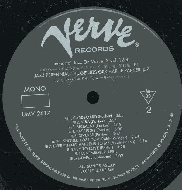 Charlie Parker : Jazz Perennial (LP,Album,Reissue,Mono)