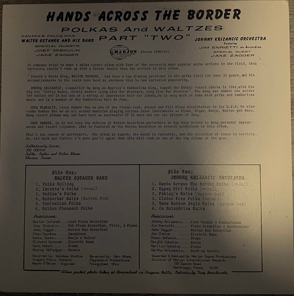 Walter Ostanek & His Band / Johnny Krizancic Orchestra : Hands Across The Border Part "Two" (LP)