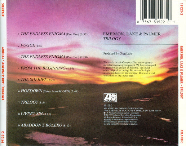 Emerson, Lake & Palmer : Trilogy (Album,Reissue,Stereo)