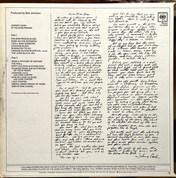 Johnny Cash : At Folsom Prison (LP,Album,Stereo)