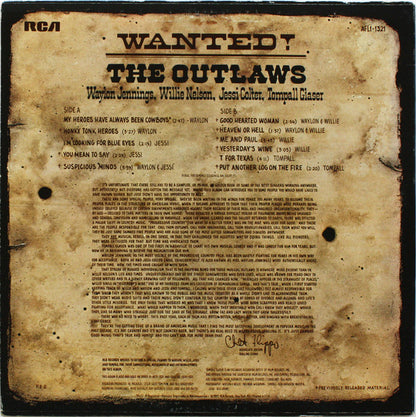 Waylon Jennings, Willie Nelson, Jessi Colter, Tompall Glaser : Wanted! The Outlaws (LP,Album,Compilation,Reissue)