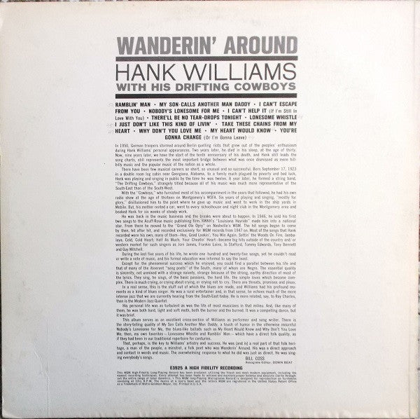 Hank Williams : Wanderin' Around (LP,Album,Mono)