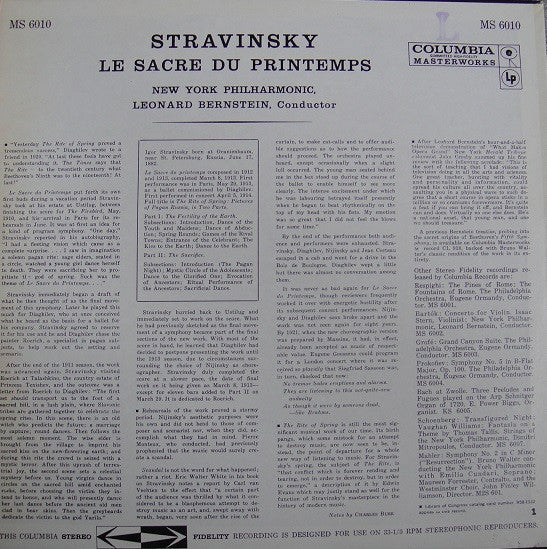 Igor Stravinsky, Leonard Bernstein, New York Philharmonic Orchestra, The : Le Sacre Du Printemps ()