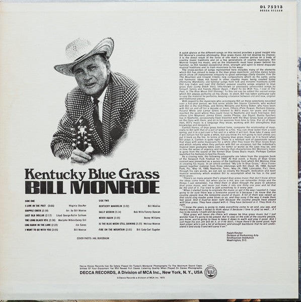 Bill Monroe & His Blue Grass Boys : Kentucky Blue Grass (LP,Compilation,Reissue)