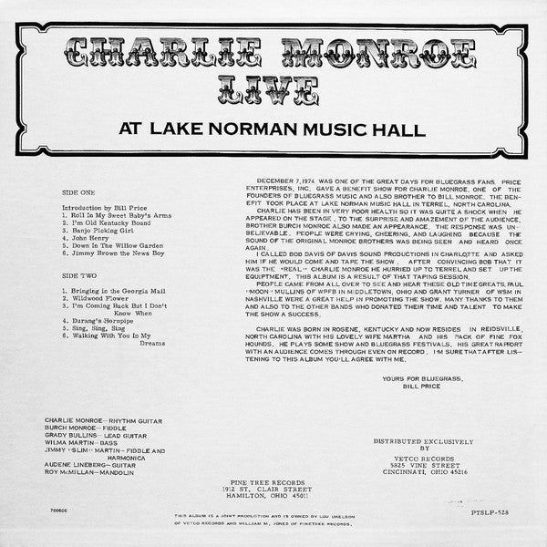Charlie Monroe : Charlie Monroe Live At Lake Norman Music Hall (LP,Album)
