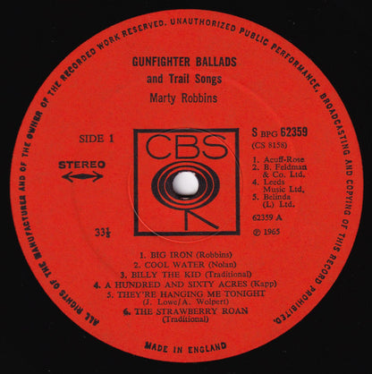 Marty Robbins : Gunfighter Ballads And Trail Songs (LP,Album,Reissue,Stereo)