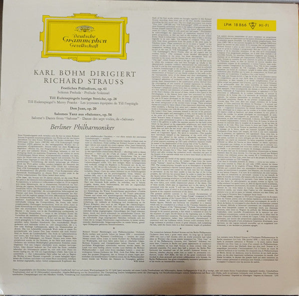 Karl Böhm, Berliner Philharmoniker, Richard Strauss : Karl Böhm Dirigiert Richard Strauss - Festliches Präludium / Till Eulenspiegel / Don Juan / Salomes Tanz (LP,Mono)