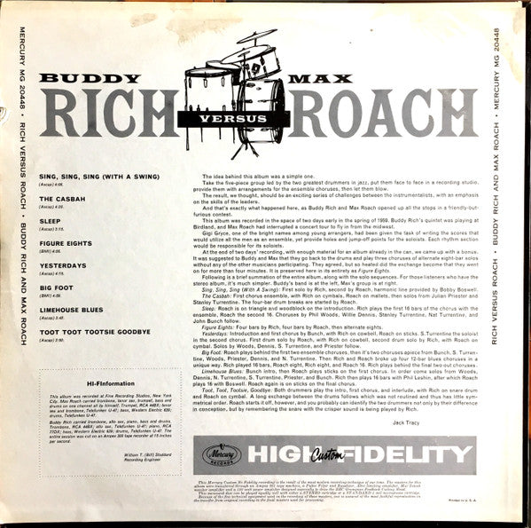 Buddy Rich And Max Roach : Rich Versus Roach (LP,Album,Mono)