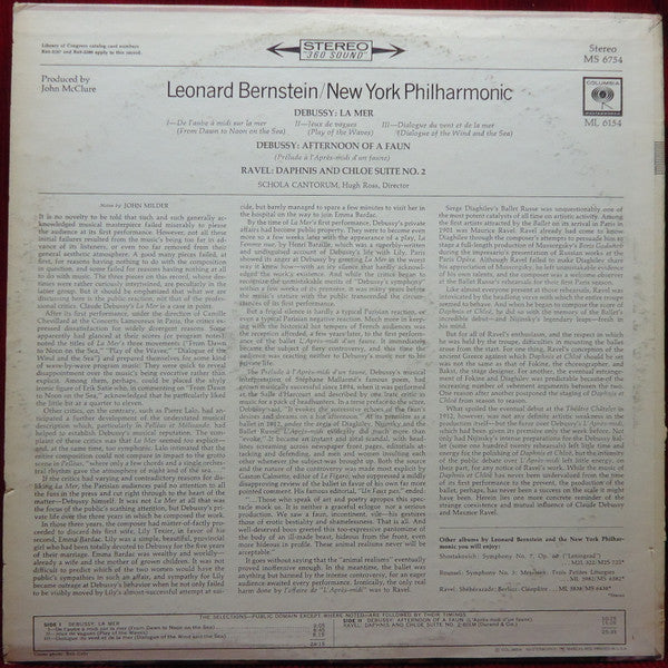 Claude Debussy / Maurice Ravel - Leonard Bernstein, New York Philharmonic Orchestra, The : La Mer / Afternoon Of A Faun / Daphnis And Chloe Suite No. 2 (LP,Stereo)
