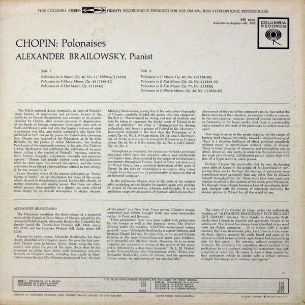 Frédéric Chopin : Alexander Brailowsky : Polonaises (LP,Reissue,Stereo)