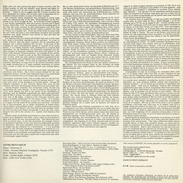 Wolfgang Amadeus Mozart, Staffan Scheja : Piano Concerto No. 21 In C Major K. 467 "Elvira Madigan" / Sinfonia Concertante In E Flat Major K. 364 (LP,Album,Stereo)