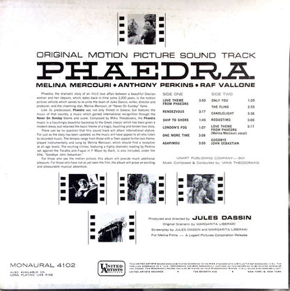 Mikis Theodorakis : Original Motion Picture Soundtrack - Phaedra (LP,Album,Mono)