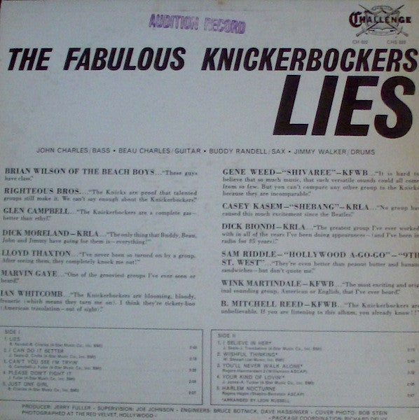 Knickerbockers, The : Lies (LP,Album,Mono,Promo)