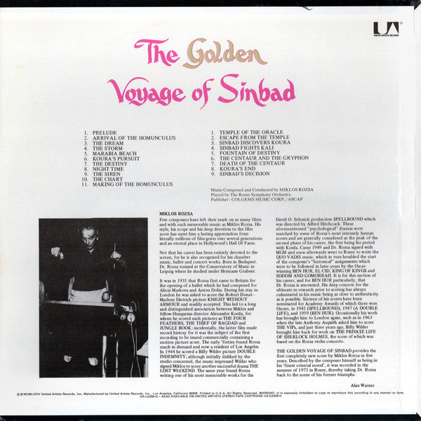 Miklós Rózsa, Symphony Orchestra Of Rome : The Golden Voyage Of Sinbad: Original Motion Picture Soundtrack (LP,Album,Stereo)
