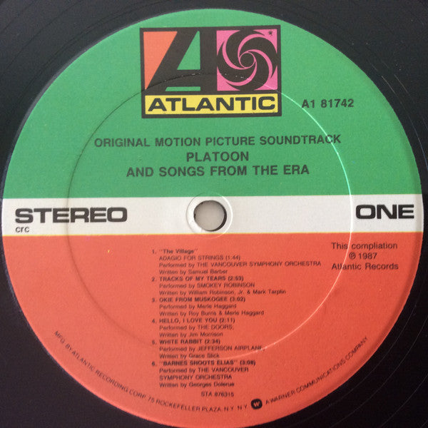 Various : Platoon (Original Motion Picture Soundtrack And Songs From The Era) (LP,Compilation,Club Edition)
