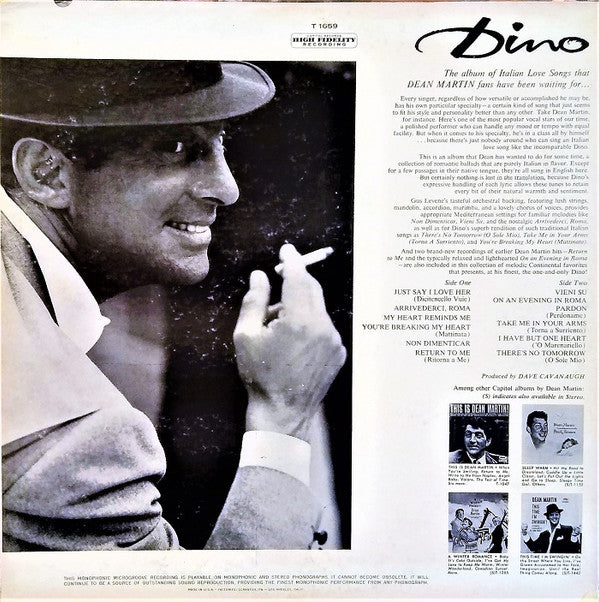 Dean Martin : Dino: Italian Love Songs (LP,Album,Mono)