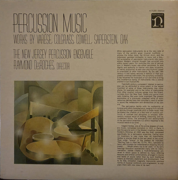 New Jersey Percussion Ensemble, The, Raymond Des Roches, Edgard Varèse, Michael Colgrass, Henry Cowell, David Saperstein, Kil-sung Oak : Percussion Music (LP,Album,Repress,Stereo)