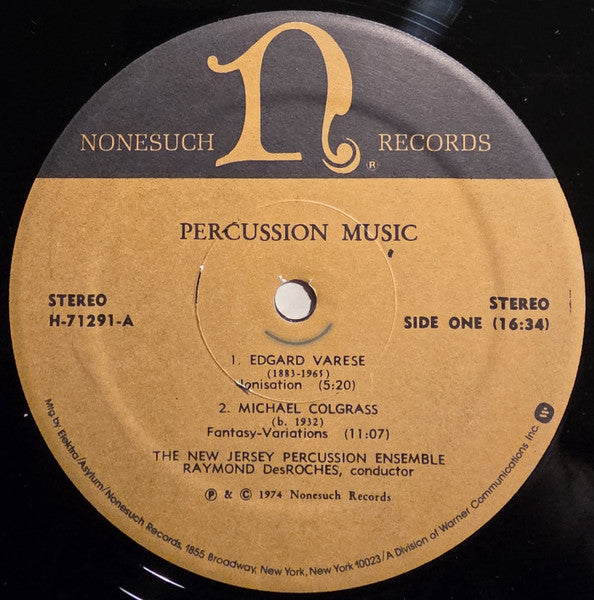 New Jersey Percussion Ensemble, The, Raymond Des Roches, Edgard Varèse, Michael Colgrass, Henry Cowell, David Saperstein, Kil-sung Oak : Percussion Music (LP,Album,Repress,Stereo)