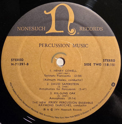 New Jersey Percussion Ensemble, The, Raymond Des Roches, Edgard Varèse, Michael Colgrass, Henry Cowell, David Saperstein, Kil-sung Oak : Percussion Music (LP,Album,Repress,Stereo)