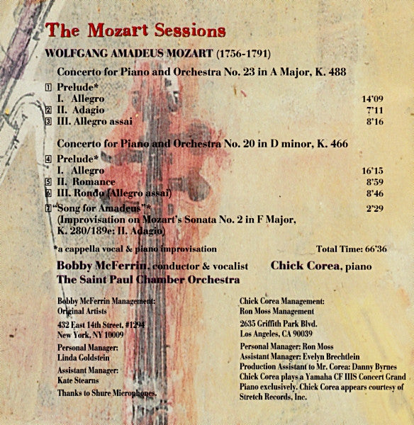 Bobby McFerrin, Chick Corea, Saint Paul Chamber Orchestra, The : The Mozart Sessions (Album,Club Edition)