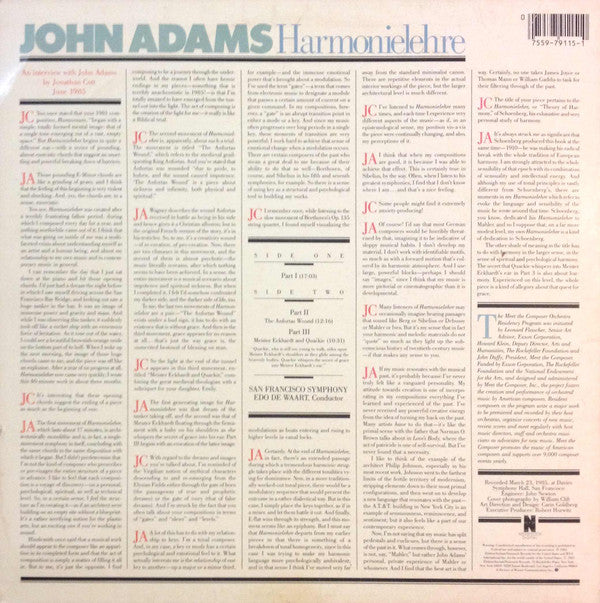 John Adams, San Francisco Symphony Orchestra, The, Edo De Waart : Harmonielehre (LP,Stereo)