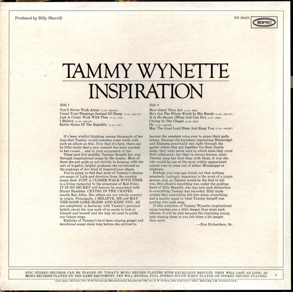 Tammy Wynette : Inspiration (LP,Album,Stereo)