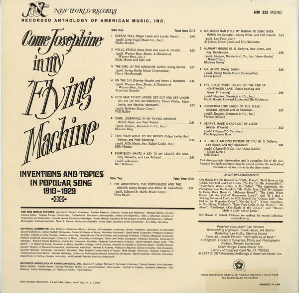 Various : Come Josephine In My Flying Machine: Inventions And Topics In Popular Song 1910-1929 (LP,Compilation)